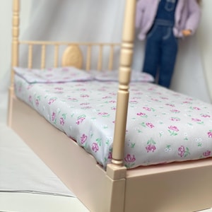 Sindy Double Bedding - Fitted Sheet and two pillow cases only - patterned to fit Sindy vintage four posted bed