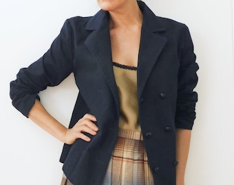 Petit Bateau Blazer/Unisex Double Breasted Blazer/Mid Season Outerwear/Preppy Jacket/Sport Blazer/Girl Crop Peacoat/Caban Marin