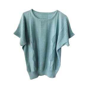 80s Peppermint Green Knit Blouse/Vtg Batwing Top/Slouchy Blouse