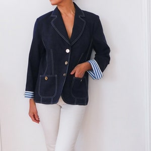 WEILL / Blue Linen Blazer / Cruise Style Blazer / Summer Blazzer / Français vintage / Sailor Blazer / Preppy Jacket image 2
