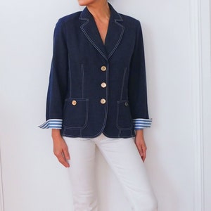 WEILL / Blue Linen Blazer / Cruise Style Blazer / Summer Blazzer / Français vintage / Sailor Blazer / Preppy Jacket image 1