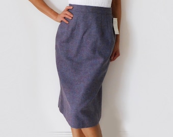 80s Wool Tweed Purple Pencil Skirt/French Vintage/Caroline Rohmer Vtg Skirt/Vtg Designer Skirt/Retro Skirt/Preppy Skirt