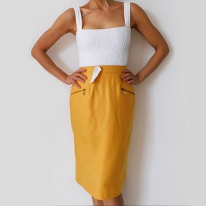 80s Wool Pencil Skirt in Soft Yellow/French vintage/Caroline Rohmer Skirt/Vtg Designer Skirt/Retro Skirt/Preppy Skirt