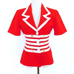Vintage 80s Fitted Jacket, French Vintage Jacket, Vintage Summer Jacket, 80s Red Blazer, 80s Embroidered Jacket, Vintage Cruise Style
