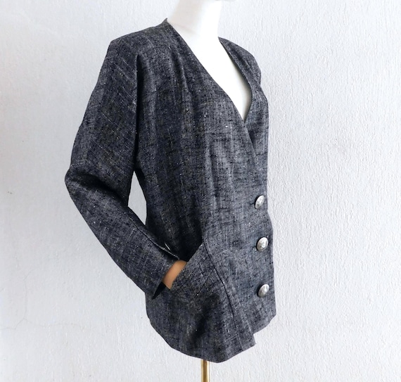 Balmain, Vintage Pierre Balmain Paris Jacket, French Vintage Jacket, Vintage Designer Blazer, Linen Blazer, 80s Blamain Jacket, Tweed Blazer