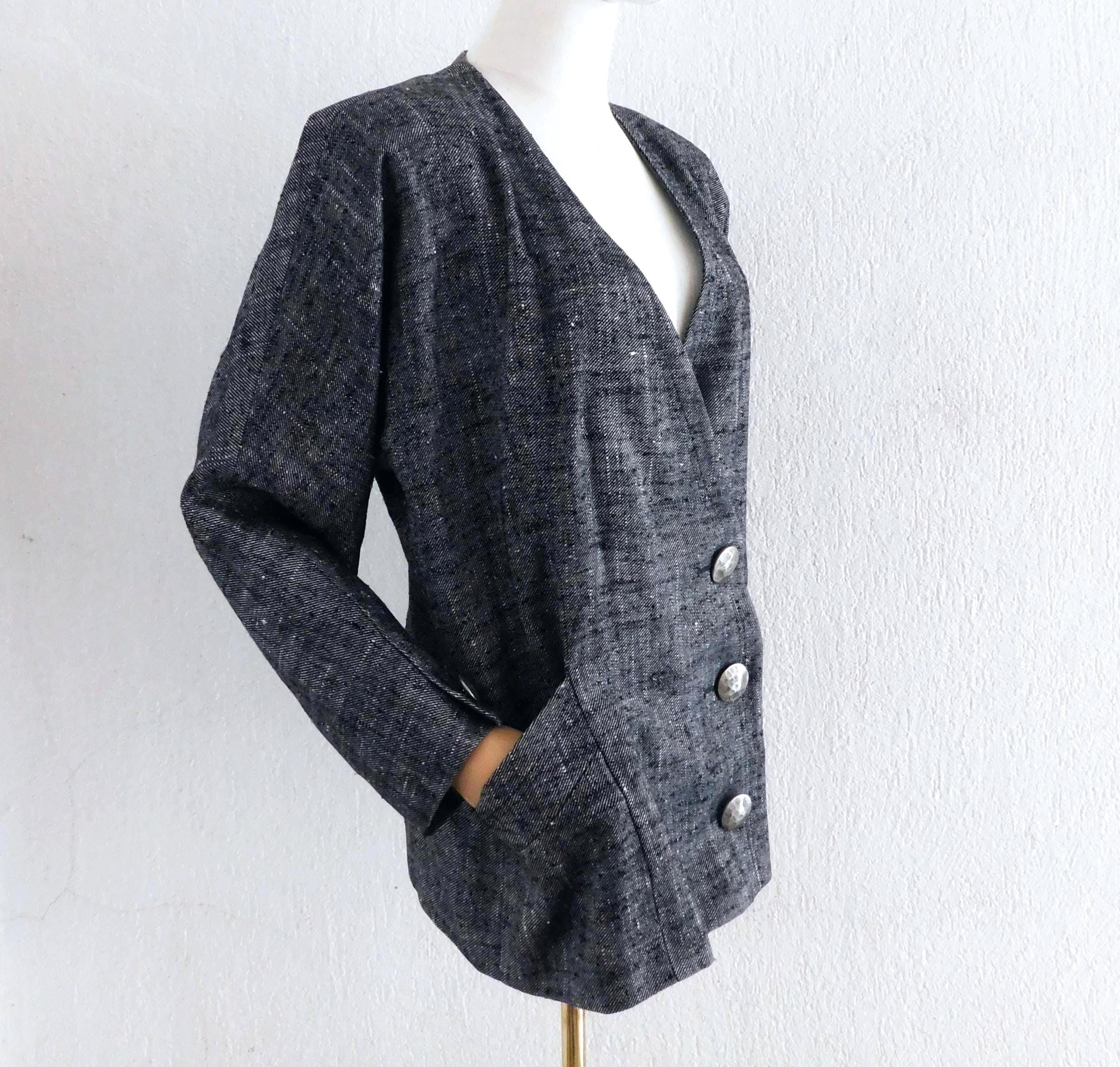 Balmain, Vintage Pierre Balmain Paris Jacket, French Vintage Jacket, Vintage Designer Blazer, Linen Blazer, 80s Blamain Jacket, Tweed Blazer