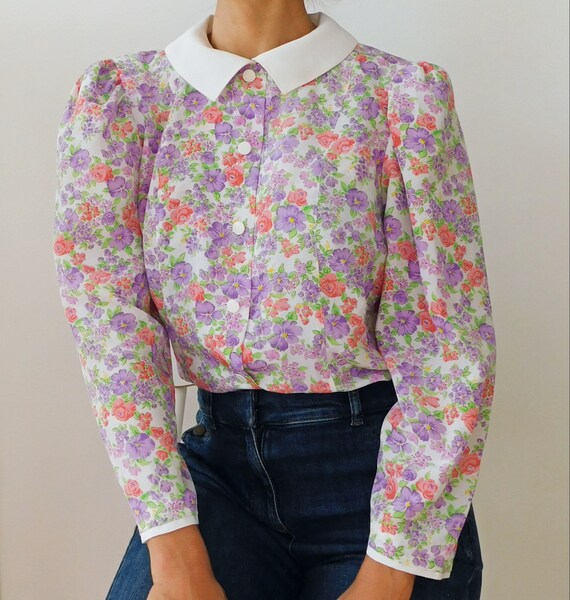 ALEXANE Paris/60s Blouse/French Vintage/ floral Bl