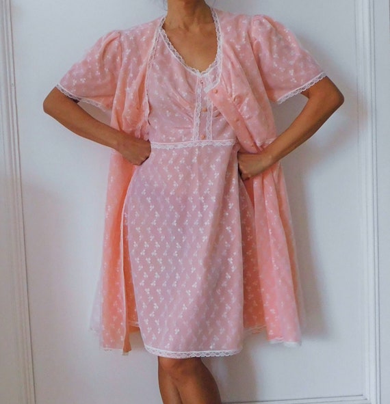 50s Lingerie/Pink Salmon Night wear/ Lace Nightgow