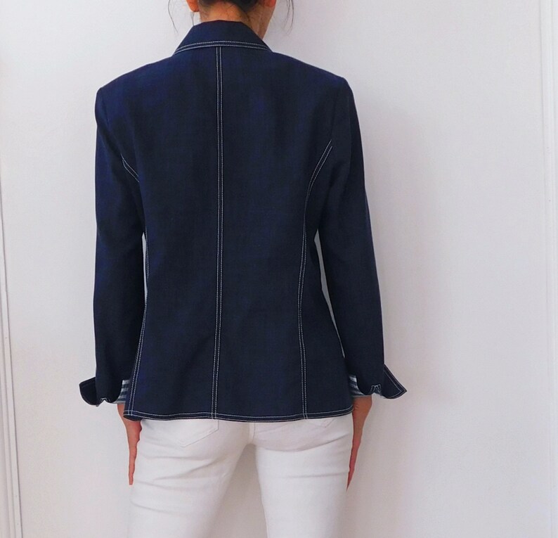 WEILL / Blue Linen Blazer / Cruise Style Blazer / Summer Blazzer / Français vintage / Sailor Blazer / Preppy Jacket image 4