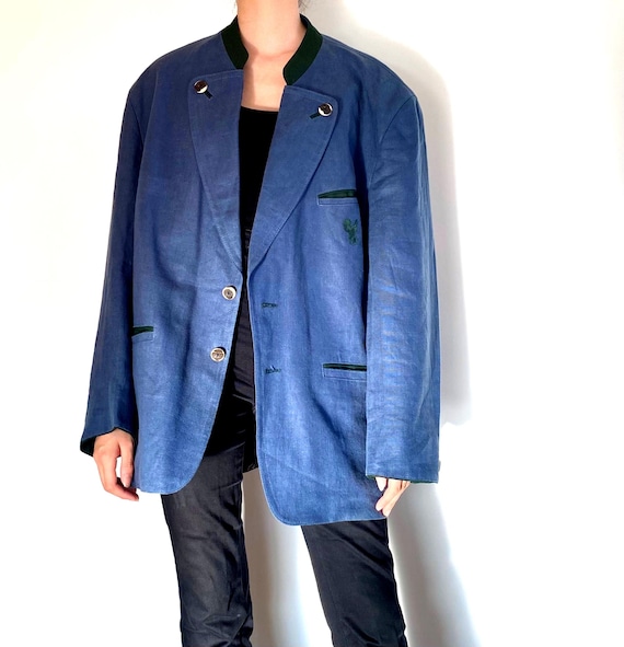 Steinbock, Austrian Linen Blazer/Vtg Steinbock Man Blazer/ Blue Linen Jacket/Oversized Linen Blazer