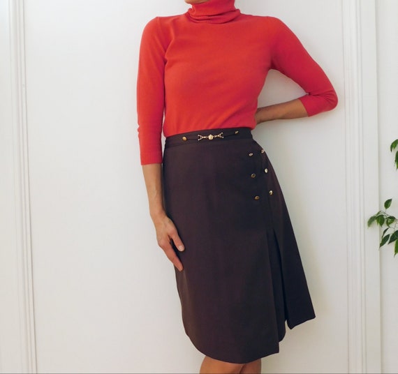 80s Brown Skirt/French Vintage/Vintage Pencil Skir
