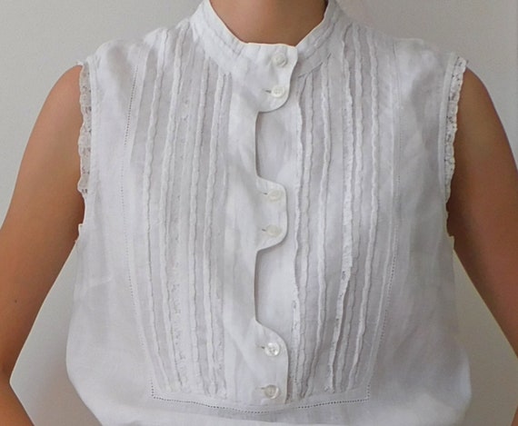 White Cotton Drawstring Blouse/90s Sleeveless Blou