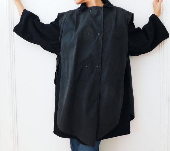 80s Coat/Black Charcoal Wool Coat/Wool Coat/Oversi