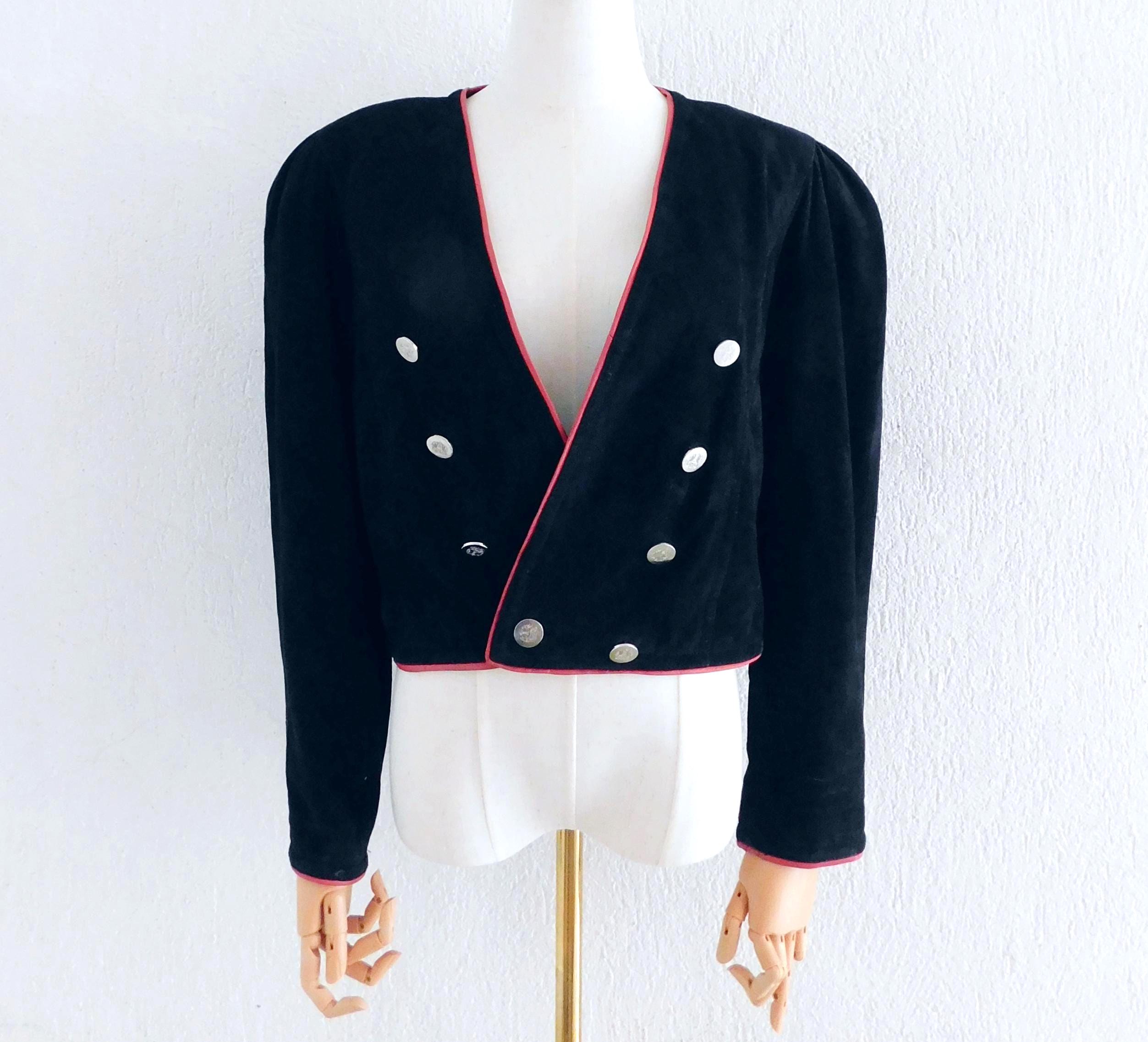 80s ブラックスエードレザージャケット SPERANZA ヴィンテージ ニット