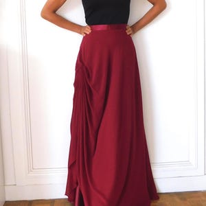 90s Bordeaux Ball Skirt /Maxi Skirt/Drapped Skirt /Party Long Skirt
