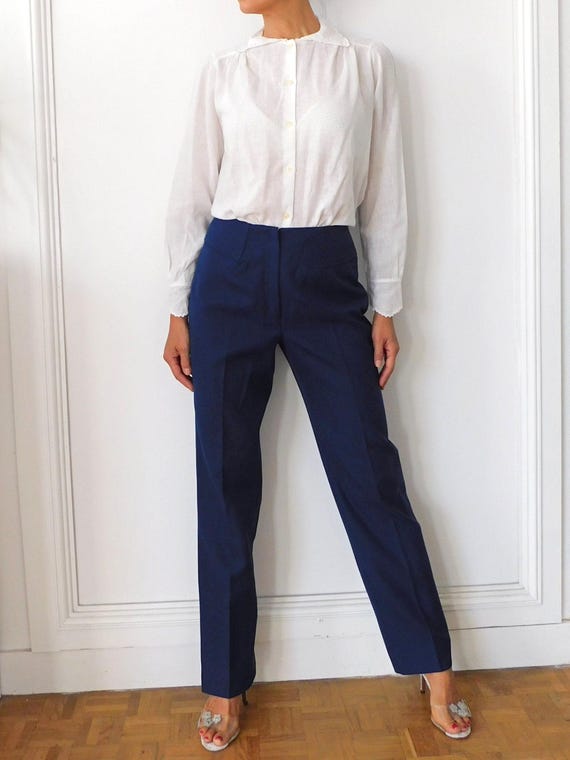 80s Navy Blue Wool Pants /vintage French Army Pants /vintage