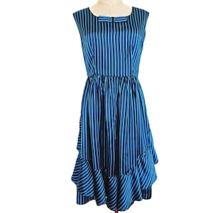 French Vintage 50s Party Dress, Vintage Satin Duchesse Dress, Cocktail Dress, Tea Party Dress, Stripes Dress, Bow Dress, Ruffle Dress