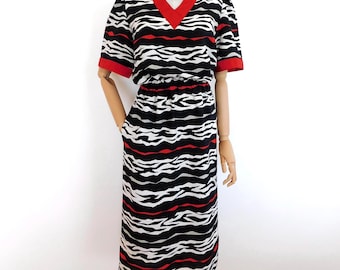 Serge Nancel Paris/80s Geometric Dress/Vtg Day Dress/French Vintage