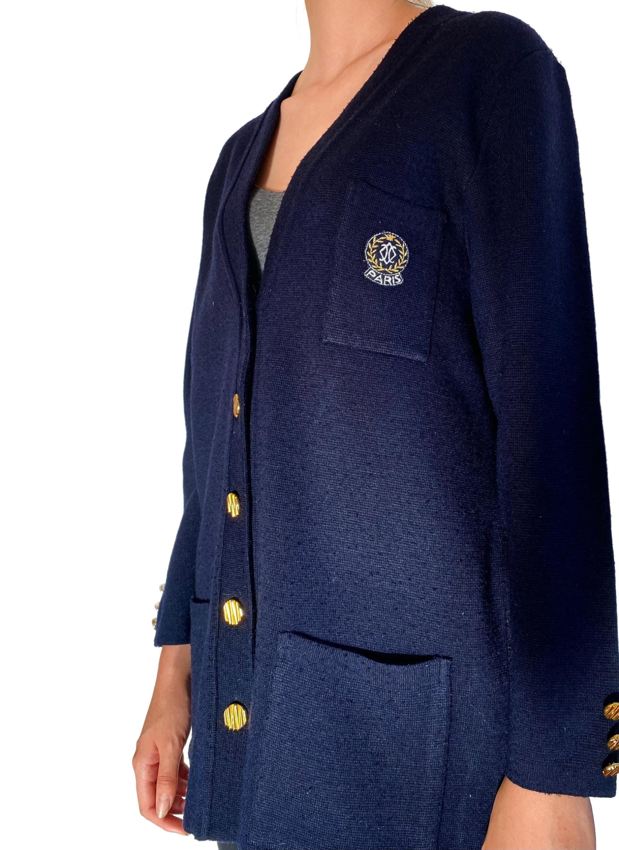 ニット/セーター france vintage coat cardigan. French Vintage Navy Blue Knit Cardigan/vintage Parisian