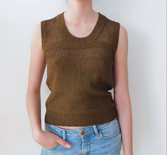 DeadstockNos-Pinup-Bombshell-Vixen-Rockabilly-VLV Bad Girl Vintage 1950s 50s Gold Lurex Knit Jumper Pullover Top Blouse wShort Turtleneck