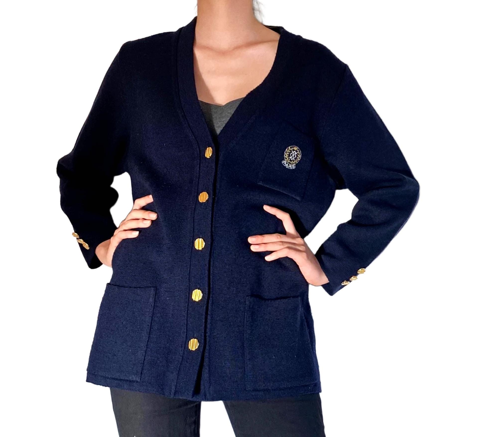 ニット/セーター france vintage coat cardigan. French Vintage Navy Blue Knit Cardigan/vintage Parisian