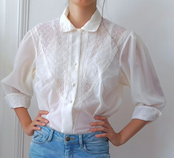 Chantilly Blouse/50s Lace Details Blouse/Semi She