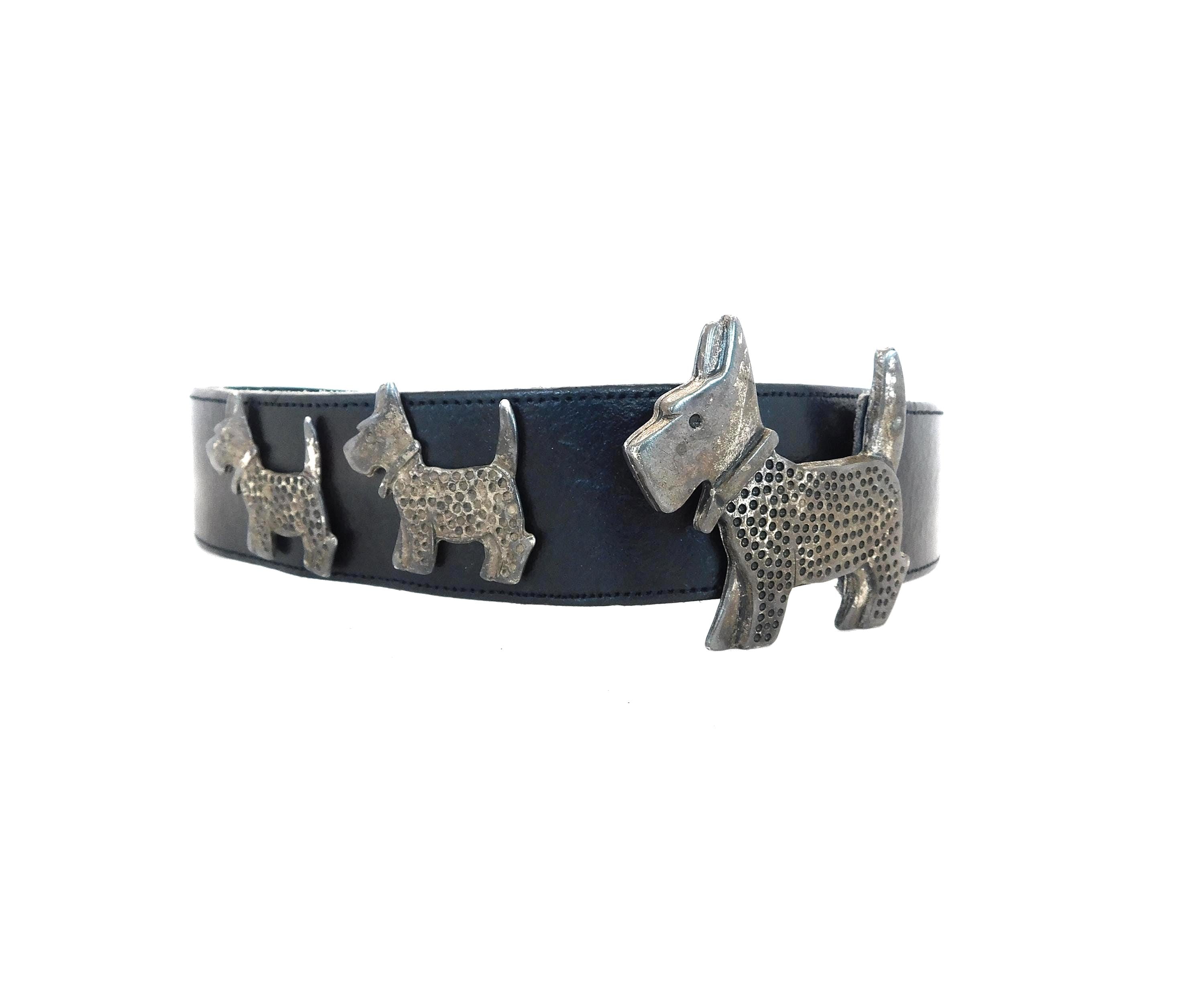 RARE Mimi Di N Vintage 1976 White & Gold-Tone Scottish Terrier Dogs Belt Buckle 1992 Mimi di N yorkie scottie dog buckle tartan belt Niscemi  main image 2