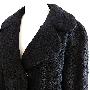 Vintage 70s Black Curly Lamb Fur Coat , Black Sherling Coat, Luxury Fur Coat, Astrakan Lanb Mid Coat