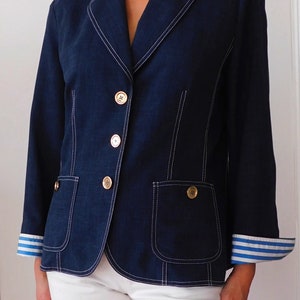 WEILL / Blue Linen Blazer / Cruise Style Blazer / Summer Blazzer / Français vintage / Sailor Blazer / Preppy Jacket image 3