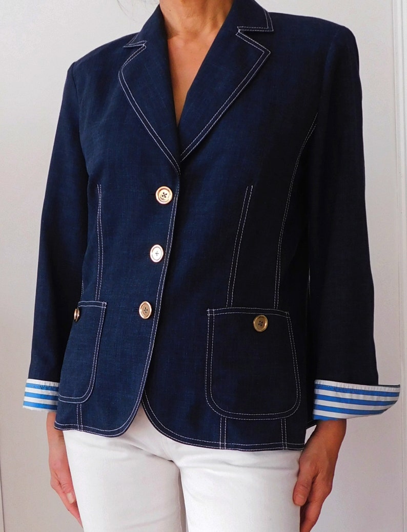 WEILL / Blue Linen Blazer / Cruise Style Blazer / Summer Blazzer / Français vintage / Sailor Blazer / Preppy Jacket image 3