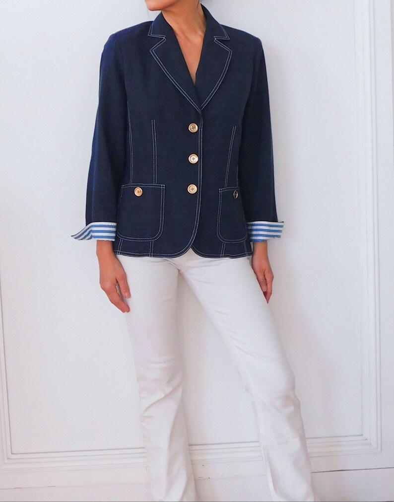 WEILL / Blue Linen Blazer / Cruise Style Blazer / Summer Blazzer / Français vintage / Sailor Blazer / Preppy Jacket image 1