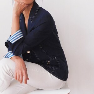 WEILL / Blue Linen Blazer / Cruise Style Blazer / Summer Blazzer / Français vintage / Sailor Blazer / Preppy Jacket image 6