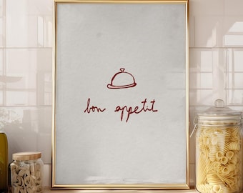 bon appetit, Tiny Handwritten Quote Print, Cozy Kitchen Wall Art, Foodie Housewarming Gift