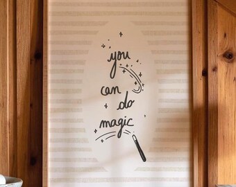 you can do magic, Tiny Handwritten Quote Print, Motivational Office Wall Art, Self Care Gift