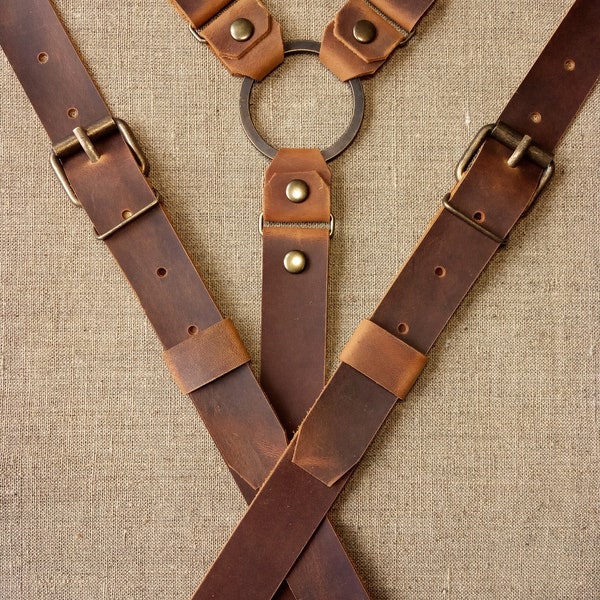 Leather suspenders Party accessories Suspenders with ring Gifts groomsmen Rustic Gifts For Men  Custom Braces Real leather width 1"