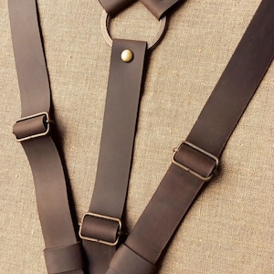 Dark Brown Suspenders Leather Suspenders with Ring Suspenders for Weddings Men's suspenders Custom Suspenders Dark Brown Suspenders Width 1"