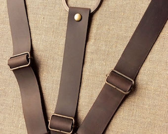 Dark Brown Suspenders Leather Suspenders with Ring Suspenders for Weddings Men's suspenders Custom Suspenders Dark Brown Suspenders Width 1"