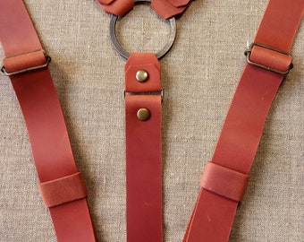 Suspenders Leather Suspenders with Ring Suspenders for Weddings Men's suspenders Custom Suspenders Brown(Whisky) Suspenders Width 1"