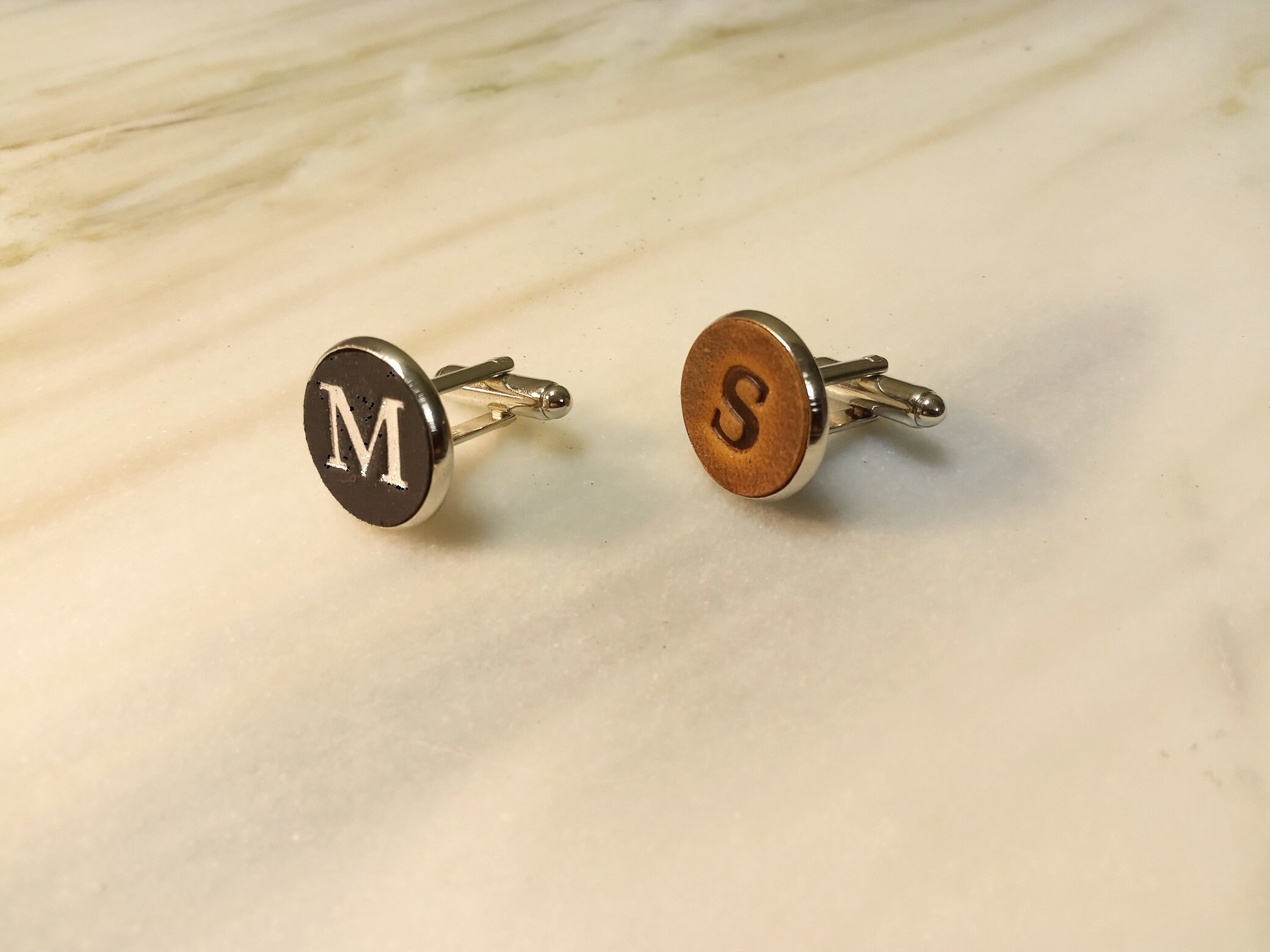 Personalized Leather Cufflinks, Monogram Anniversary Gift, Wedding Accessory