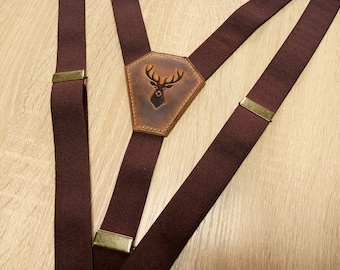 Wedding Leather suspenders Dark brown suspenders for the groom Personalized suspenders Groomsmen gift Elastic suspenders Width -1 " Custom