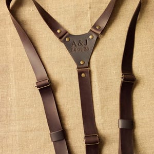 Personalized Leather Suspenders Wedding Suspenders Dark Brown Suspenders Personalized Gifts for Men Men&#39;s Groom Suspenders Party suspenders