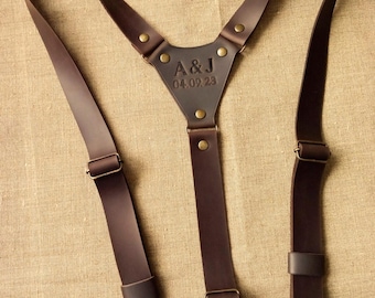 Tirantes de cuero, accesorio rústico para boda de novio, regalo para padrinos de boda, regalos personalizados