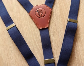 Navy Blue Personalized Leather Suspenders, Wedding Party Accessories, Elastic Braces, Gift for groomsmen