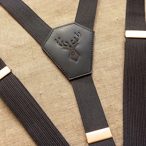 Black + Gold Leather suspenders Wedding suspenders for the groom Personalized suspenders Groomsmen gift Elastic suspenders Width -1 &quot;