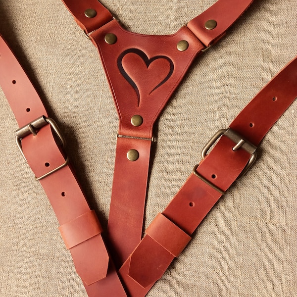Gifts for the groomsmen Brown(Whiskey)Leather suspenders For Men Personalized suspenders Wedding Braces For Grooms suspenders width 1"