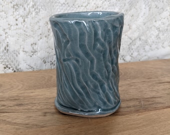Vintage Handmade Blue Waves Ceramic Vase