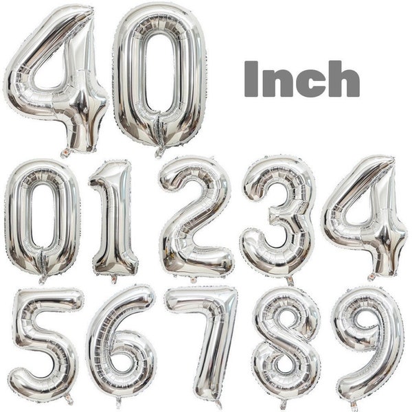 40 Inch Silver Jumbo Number Balloons, Huge Giant Number Balloons For Birthday Party Wedding Party, Photo Shoot, Graduation, Big Size