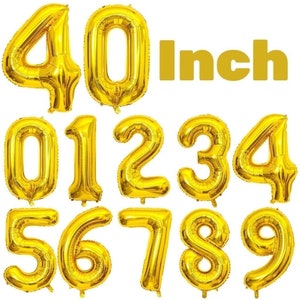 40 Inch Gold Jumbo Number Balloons, Huge Giant Number Balloons For Birthday Party Wedding Party, Photo Shoot, Graduation, Big Size