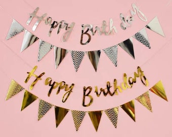 Set 2 Pezzi Bandiere Compleanno - Ghirlanda Triangoli E Banner Pallini Colorati - Foto 7