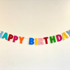 Filz Regenbogen Geburtstag Banner, Geburtstagsgirlande, Geburtstag Dekoration, Kinder Geburtstag Banner, Geburtstagsparty, Zero Waste Geburtstag